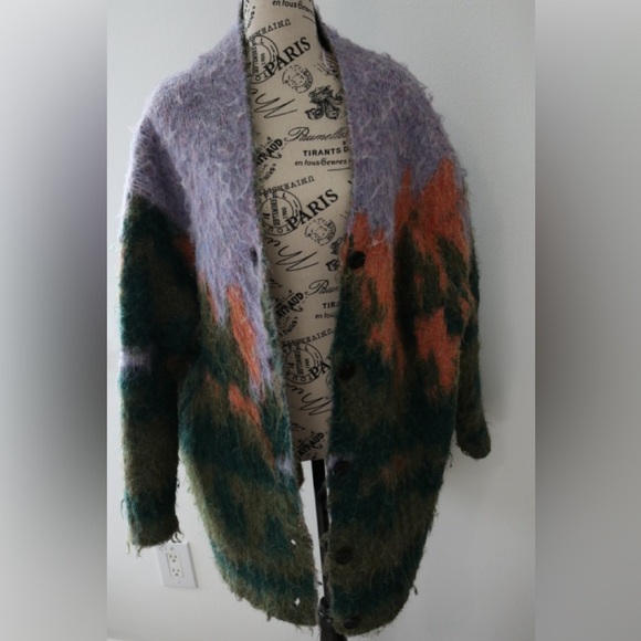 ZARA LANDSCAPE KNIT CARDIGAN COAT MULTICOLOURED OVERSIZED 2893/116 XS-S - Picture 4 of 14